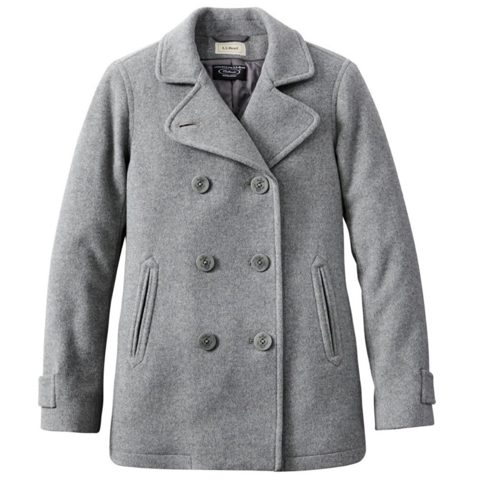 LL Bean Classic Lambswool Peacoat In Light Gray Heather Woman’s Size 14 - Picture 4 of 16